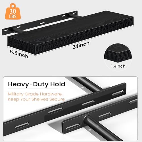 Fun Memories Floating Shelves for Wall 24 Inch, Set of 2 – Wall-Mounted Storage & Display Shelf with Invisible Bracket, 