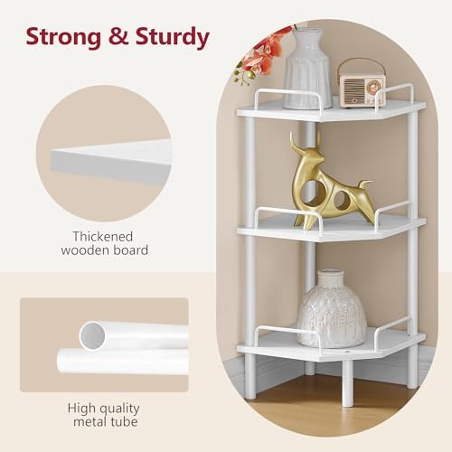 Tajsoon 3 Tier Corner Shelf Stand, Standing Corner Shelf Unit, White