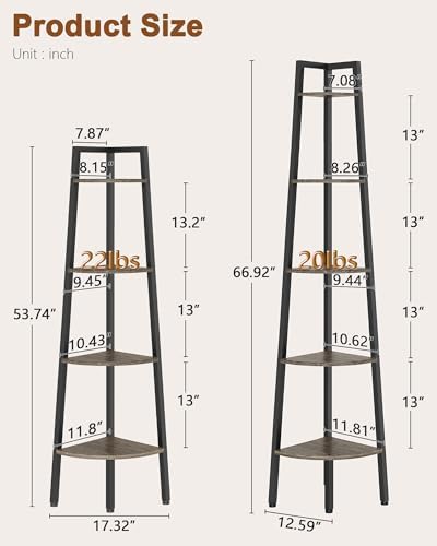 Hoctieon Corner Shelf, 5-Tier Corner Bookshelf, Rustic Ladder Shelf, Industrial Display Stand for Living Room, Kitchen, 