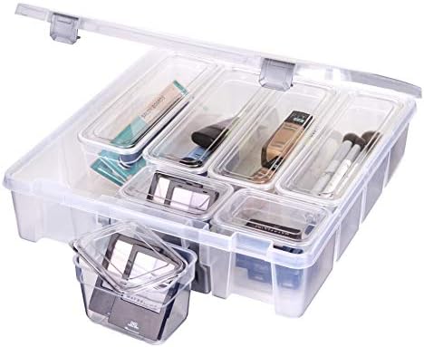 AB Designs 6967ABD Super Satchel with 9 Mixed Bins Inside, Stackable Home Storage Organization Container, Clear with Sli
