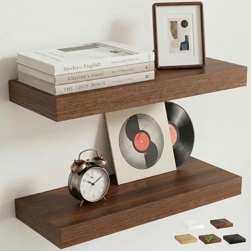 16In Floating Shelves for Wall, 6.5"D Wood Storage Shelves, Walnut Finish