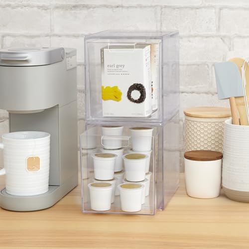 STORi Audrey Stackable Bin Clear Plastic Organizer Drawers | 2 Piece Set | Organize Cosmetics and Beauty Supplies on a V