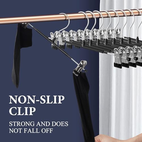 Pants Hangers with Clips Skirt Hangers 12 Inch 60 Pack, Black
