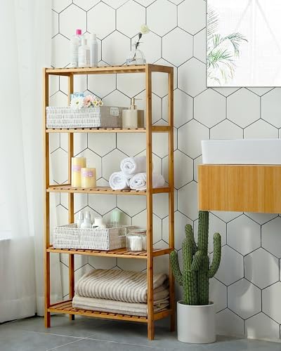 SONGMICS 5-Tier Bamboo Shelf, Freestanding Bathroom Storage Rack