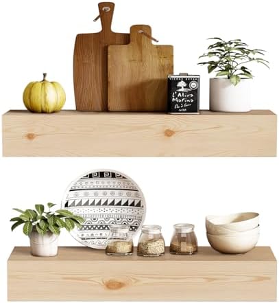 Wall Floating Shelves, Rustic Wood Wall Shelf Handmade (Unfinished - No Stain, 17 Inch - 2 Pack)