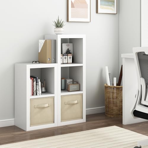 furtble 3 Cube Storage Organizer Shelf, 2-Pack White Cube Bookcase, Morden Bookshelf for Bedroom, Living Room, Closet, O