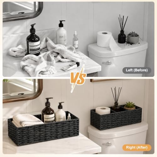 Wicker Toilet Paper Storage Basket Set of 2 for Shelves, Black