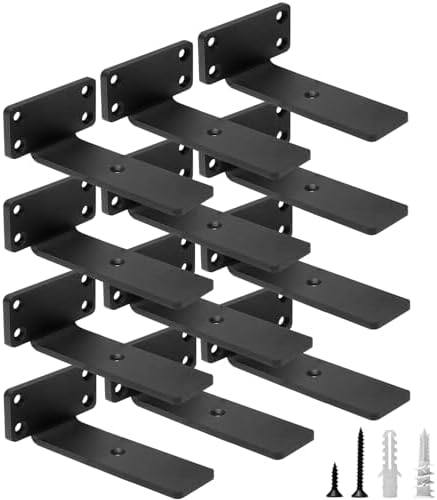 HITOMEN Heavy Duty Floating Shelf Brackets, 5-Inch (1/5'' Thick) Hidden Shelves Hardware, Iron L Brackets, Rustic Indust