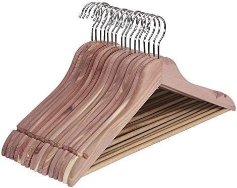 Household Essentials 26140 CedarFresh Red Cedar Wood Clothes Hangers with Fixed Bar and Swivel Hook - Set of 4, Brown,red