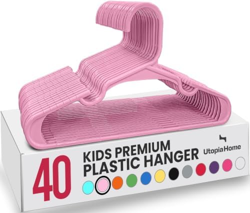 Utopia Home Kids Hangers 40 Pack – 11.5 Inch Baby Closet Hangers Baby Pink