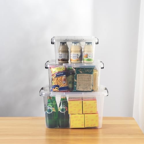 Cetomo Storage Boxes, Storage Box with Lids and Handle for Home Dorm Office Organization, Stackable Nesting Tote Contain