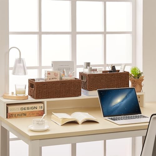 Vagusicc Wicker Storage Basket, Paper Rope Wicker Baskets with Handles, Toilet Paper Basket for Toilet Tank Top, Small Wicke Baskets for Organizing Shelves, 2-Pack, Brown