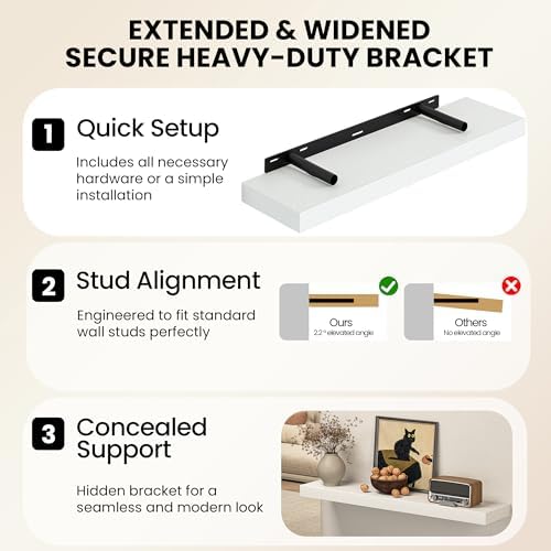 Fun Memories Floating Shelves for Wall 24 Inch, Set of 2 – Wall-Mounted Storage & Display Shelf with Invisible Bracket, 