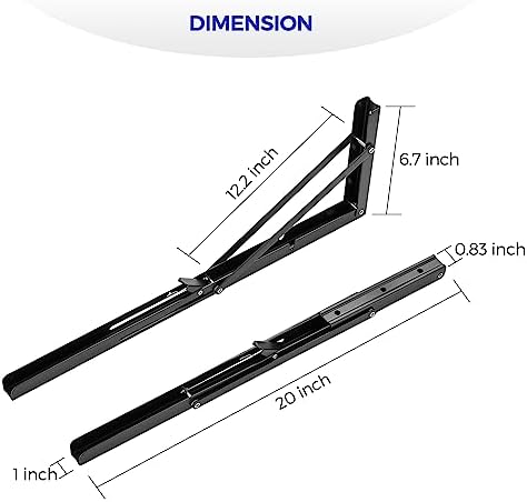 Ravinte Matte Black Folding Shelf Brackets, 20 Inch, 2 Pack
