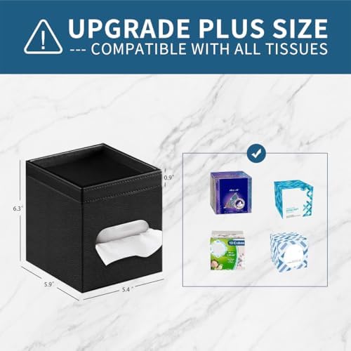 PU Leather Square Tissue Box Cover with Storage Tray - Decorative Organizer for Bathroom Vanity, Night Stands, Office De