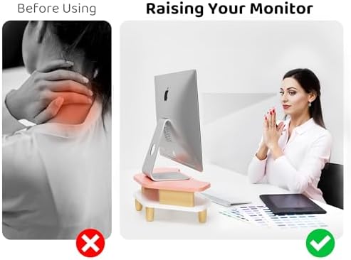 AFOOYO Monitor Stand Riser,2 Tier Corner Wood Sturdy 16.5In Computer Stand, Multi-Purpose Desktop Storage Stand for Lapt
