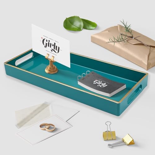 Green Bathroom Vanity Tray for Countertop, Small Plastic Toilet Tank Versatile Storage & Organization Tray for Makeup, P