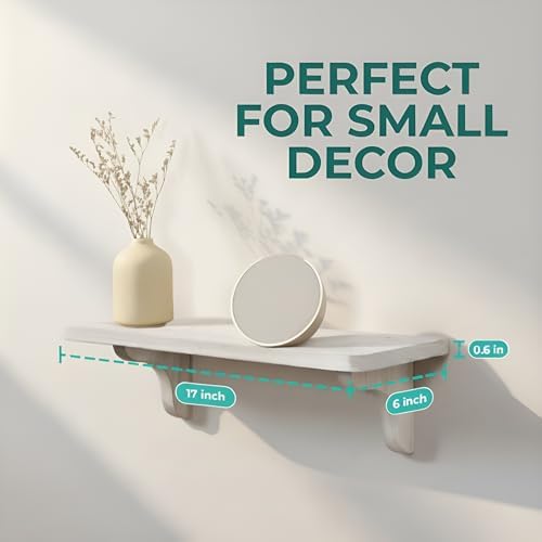 Willowy Real Wood White Bedroom Shelves - 17 inch (6 Pack) - Easy to Install, Template and Video Included - Shelves for 