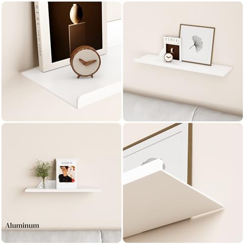 Floating Shelf for Wall, Off Center Metal Shelf for Decor, Modern Wall Shelf for Storage with Lip, Hanging Shelf for Liv