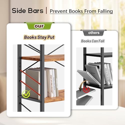 DurayLoly 2 Pieces 5 Tier Bookshelf for Narrow Space, Rustic Brown