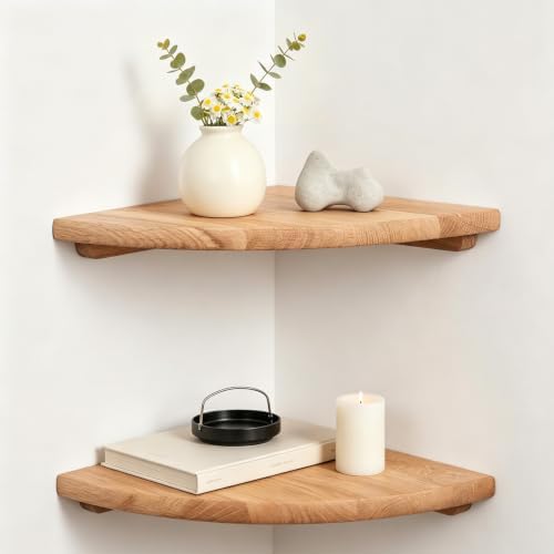 Corner Floating Shelves Set of 2, 9 Inch Solid Wood