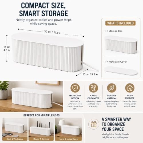 Cable Management Box – Cord Organizer for Desk & TV, Wire Storage Box for Power Strips, Clean & Tidy Cable Organizer for