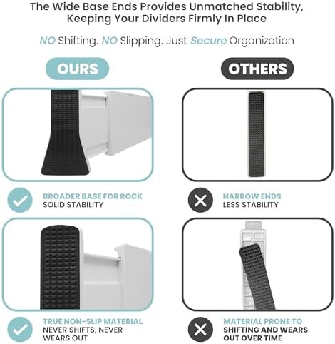 RAPTUROUS Adjustable Drawer Dividers, 8" Tall, Expandable 13.35-22", 6-Pack, Non-Slip for Deep Drawers in Kitchen, Bedroom, and Closet (White)