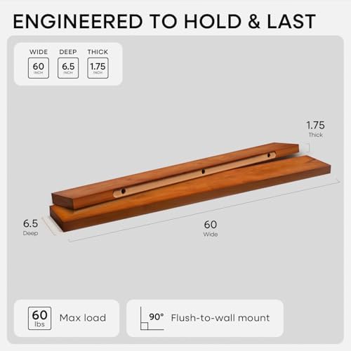 Homeforia 60 Inch Floating Shelves, High-End Solid Pine Wood, Set of 2