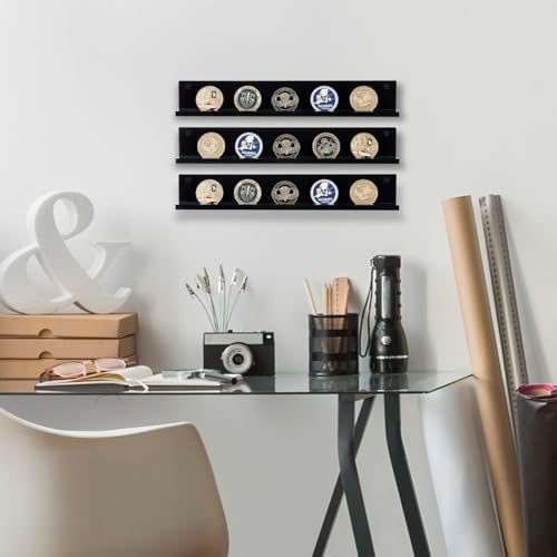 MyGift Premium Black Acrylic Challenge Coin Display Shelf, Set of 3