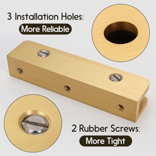 LukLoy Solid Brass Glass Shelf Bracket with 3 Screw Holes, Adjustable Glass Clip for 6mm-10mm Glass (Brush Gold, Pack of