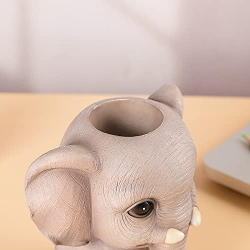Elephant Pen Pencil Holder, Cute Animal Ornament Makeup Brush Holder Toothbrush Holder Home Office Desk Decor Organizer Accessory