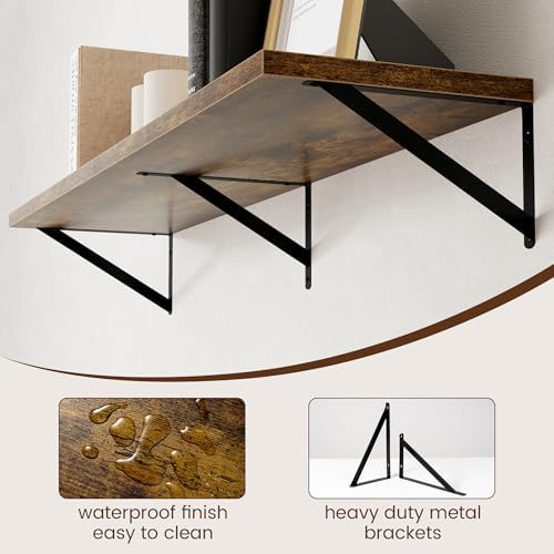 Axeman 12 Inch Deep Floating Shelves for Wall - 48 Inch Wide x 12 Inch Deep Wall Shelves Set of 2 - Rustic Wood Floating