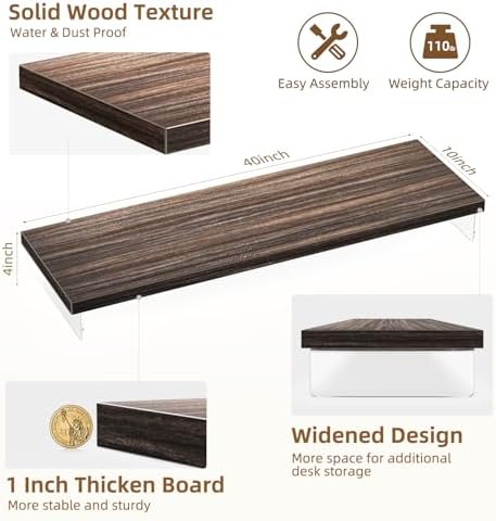 Dual Monitor Stand Riser, 40x10 in Wood & Acrylic Desktop Organizer Shelf