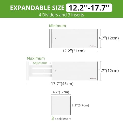 ANTOWIN 4 Pack Expandable Drawer Dividers, 4.7'' High, Extend from 12.2'' to 17.7'', Bamboo Dresser Drawer Organizers Se