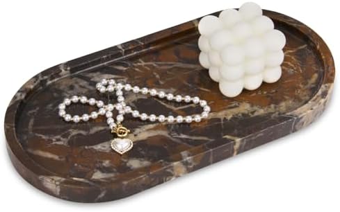 Oval Marble Bathroom Vanity Tray, Black Gold, 12" x 6" x 0.8"