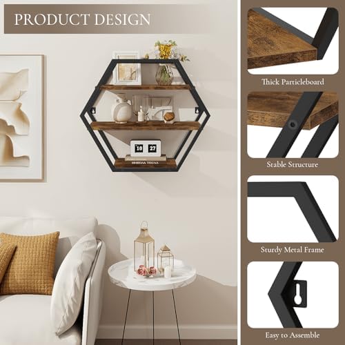 Hexagon Shelves for Wall, Decorative Hexagon Floating Shelves