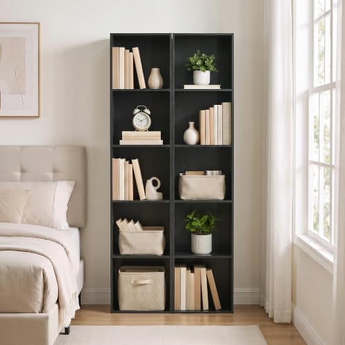 5 Cube Storage Organizer, 5 Tier Narrow Bookshelf, Black Cube Shelf