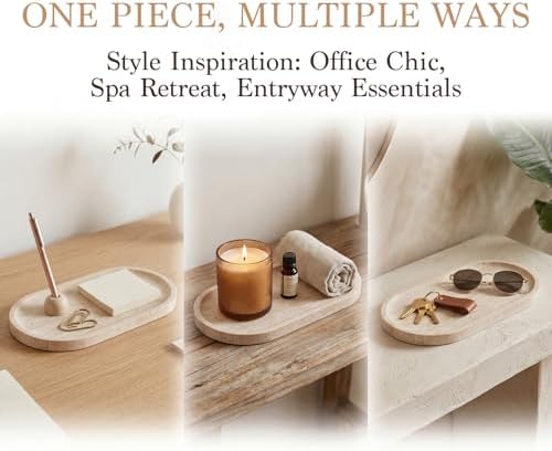 Natural Italian Travertine Tray Oval Decorative Marble Vanity Tray