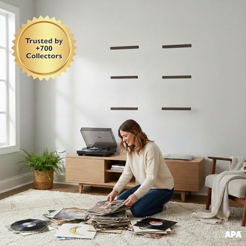 Ilyapa Vinyl Wall Mount Floating Record Shelves- 6 Pack, Espresso Wood