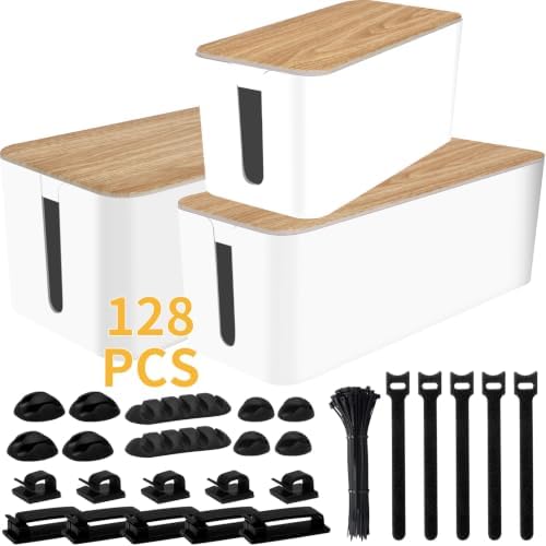 128PCS Cable Management Box 3Pack Cable Management Kit for Power Strip to Hide Wires,Cord Hider Boxes,Cord Box Safe ABS 
