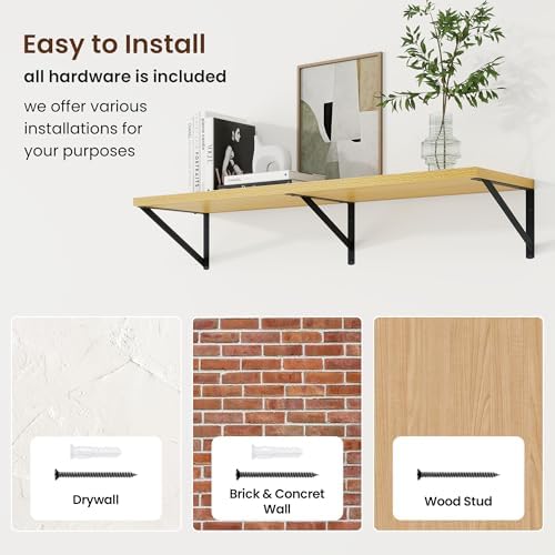 Axeman Deep Floating Shelves, 40'' x 10'' Oak Wall Shelves Set of 2