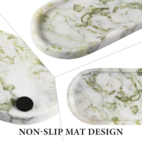 Koville Marble Vanity Tray for Bathroom Countertop, Green Marble Bathroom Tray Perfume Trays for Dresser, Stone Jewelry 