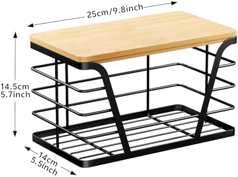 TIDIIABODE Small Grocery Bag Holder, Trash bag holder with Removable Bamboo Top, Wall Mount, No Drill, Stainless Steel, 