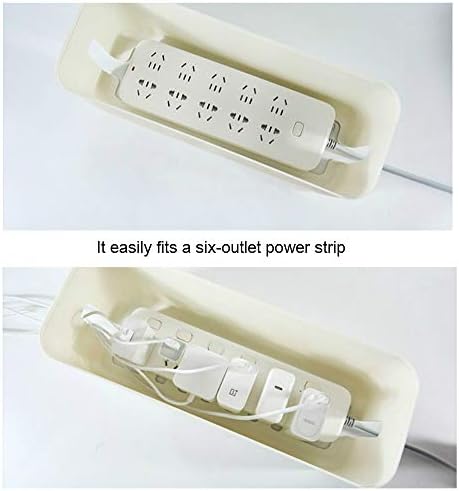 Cable Management Box with Bamboo Lid, Small Power Strip Organizer, White