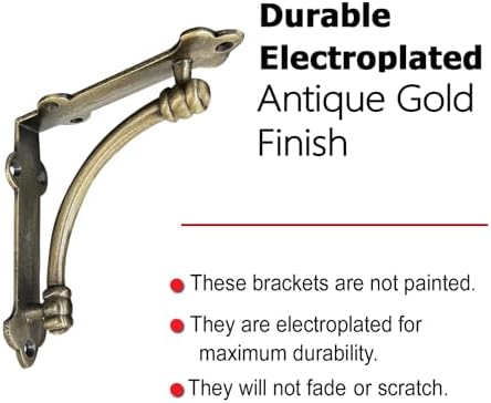 NACH Decorative Shelf Brackets, 4 Pack of 5.5 x 1.2 x 5.5 inch Gold Brackets - Cast Iron Shelf Brackets for Mounting - H