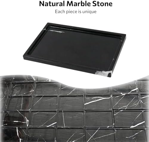 Black Large Marble Tray, 12 Inch Marble Vanity Tray for Bathroom Countertop