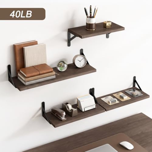 YGEOMER 4 Different Sizes Floating Shelves for Wall Home Decor, Walnut
