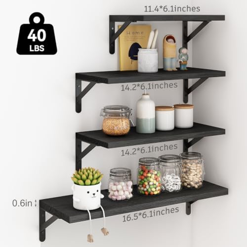 YGEOMER 4 Different Sizes Floating Shelves for Wall Home Decor, Black
