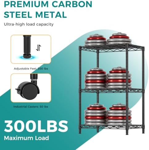 SINGAYE Bookshelf Shelves Bookcase Shelf 3 Tier Wire Shelving with Wheels