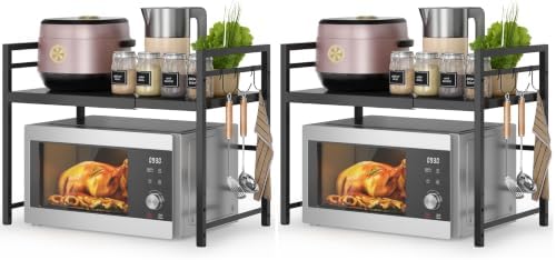DOLALIKE Microwave Oven Rack, Expandable Microwave Stand Countertop Kitchen Utensils Tableware Storage, Carbon Steel Ove